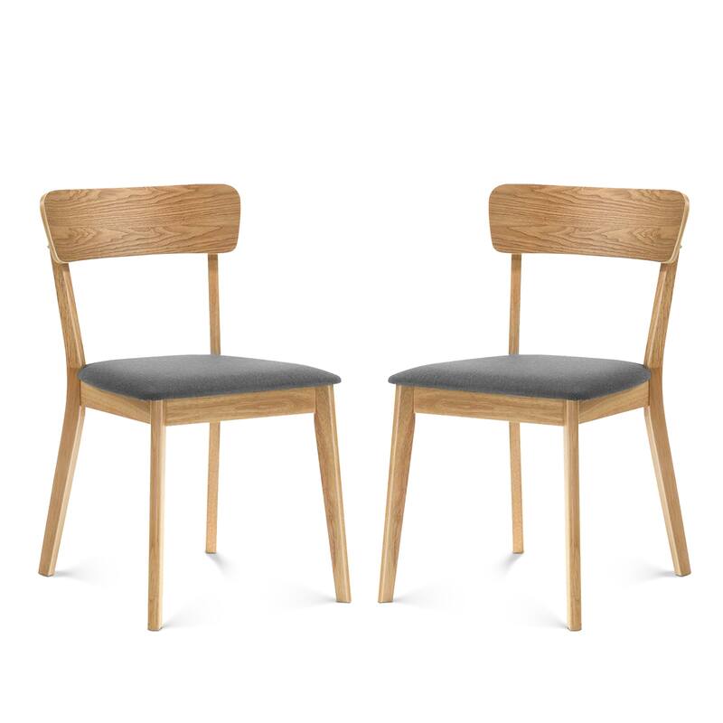 Dining Chair Set Of 2, Solid Rubberwood Foam Upholstery Cushion Seat Wooden Ladder Back Side Chairs - Set of 2 - Oak