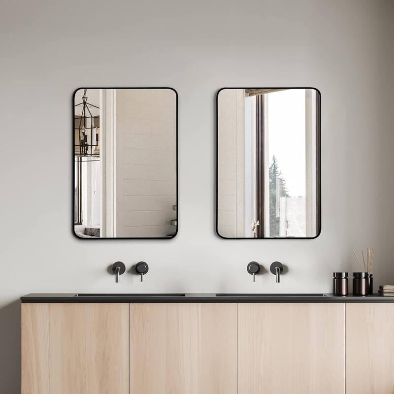 GDFStudio - Everly Contemporary Rectangular Bathroom Vanity Decorative Mirror with Reinforced Wall Mount & Metal Frame
