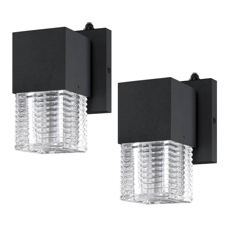 Black Dusk to Dawn LED Outdoor Wall Sconce Light Set of 2 - 7.3 in. H