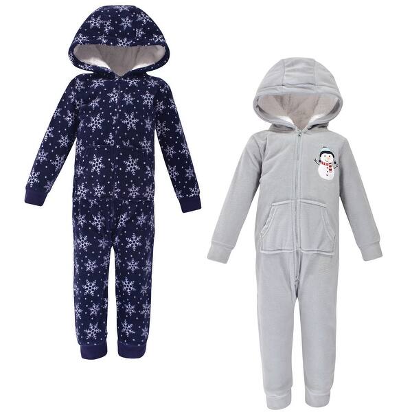 slide 1 of 1, Hudson Baby Toddler Fleece Jumpsuits, Coveralls, and Playsuits 2pk, Navy Snowman 2T - Grey/Blue