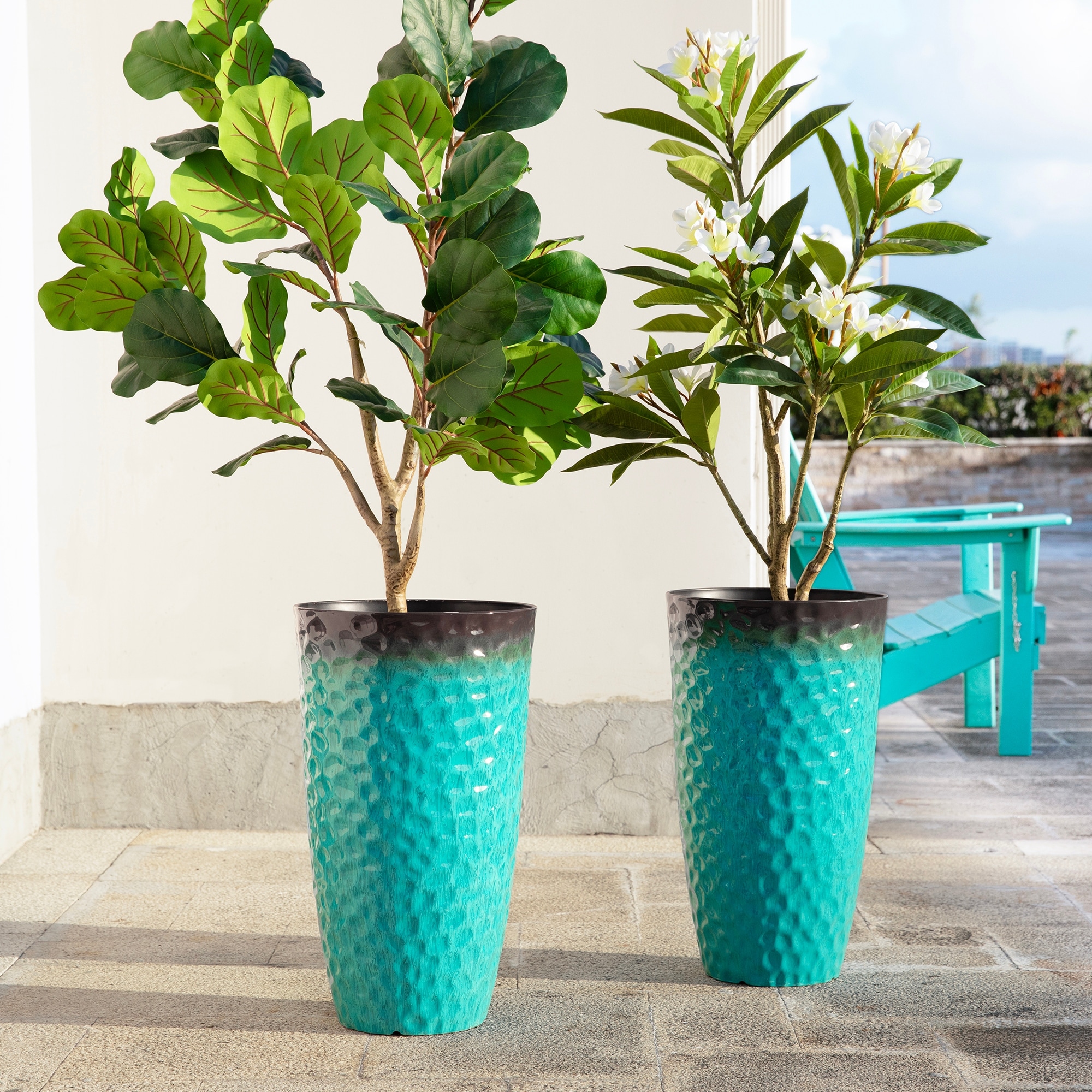 Glitzhome Set of 2 Oversized Tall Planters with Diamond / Honeycomb Textured Large Flower Pots