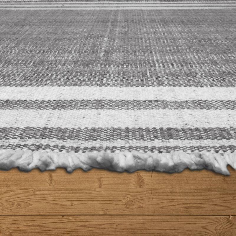 Sevita Cinder Gray Striped PET Yarn Indoor/Outdoor Area Rug