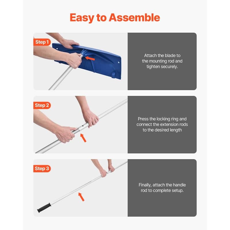 24-Inch Roof Snow Rake with Extendable Aluminum Handle for Efficient Snow Removal - 46.46”-218.50” x 23.62” x 6.10”