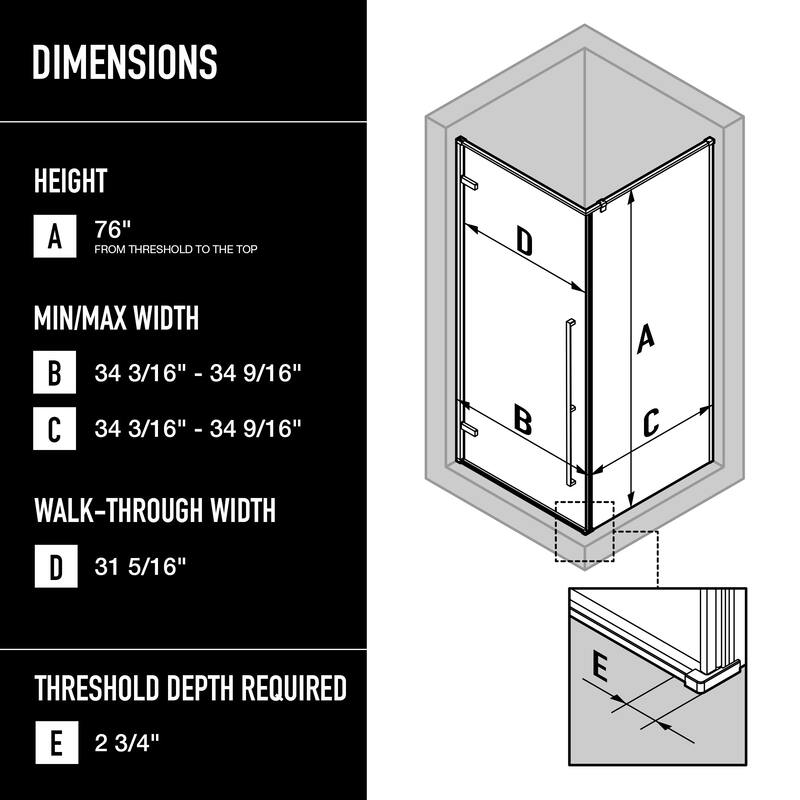 VIGO Meridian 34"D x 34"W x 73"H Framed Hinged Shower Enclosure in Matte Black