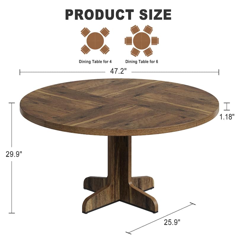 47 Inch Round Dining Table, Farmhouse Wood Dining Table