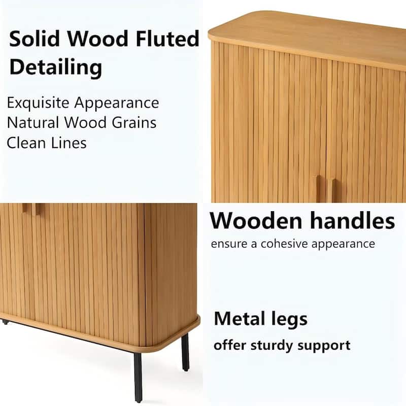 Fluted Wood Storage Cabinet with Tambour Doors - 46"x39"