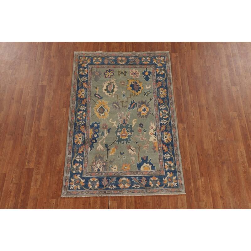 Sage Green Kazak Accent Rug Hand-Knotted Wool Carpet - 3'11" x 5'10"
