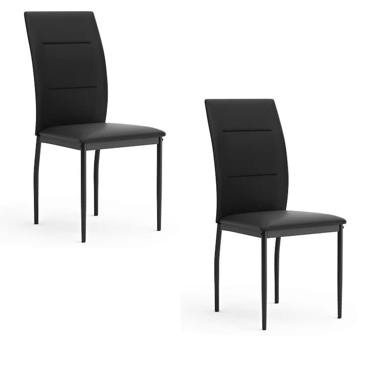 Black/Black Faux Leather Upholstered Metal Frame Dining Chair, Set of 2, Sturdy Dining Chair for Dining Rooms - 15.5