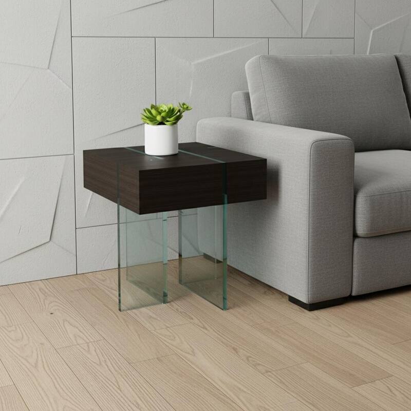 HomeRoots 22" Black And Clear Wood and Glass Square Sled End Table - 22.00 in. x 22.00 in. x 22.00 in. - Black - Wood