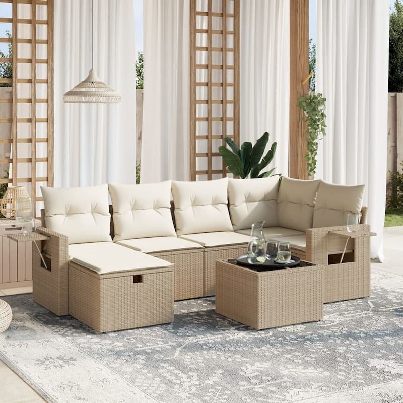 vidaXL Garden Sofa Set Beige/Black/Brown/Grey - Beige and cream 6 Piece