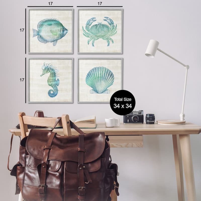 Stupell Aquatic Sea Life Impressions Framed Giclee Art Design By Susan Arnot (Set of 4)