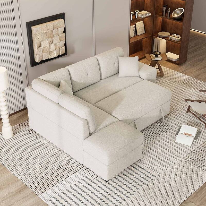 Sectional Sofa Pull Out Sofa Bed with Storage Ottoman, Convertible Sleeper for Living Room