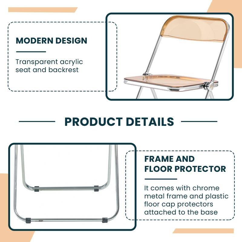 Lawrence Modern Clear Acrylic Transparent Folding Chair with Chrome Steel Frame for Condos and Apartments Set of 4 - 30"