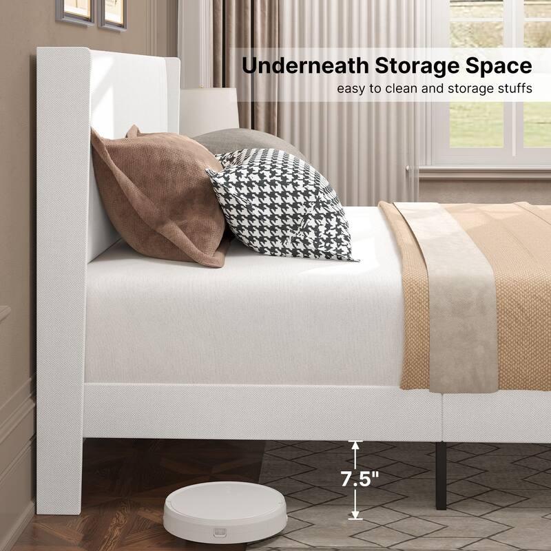 Twin/Full/Queen/King Bed Frame with Wingback Headboard, Upholstered Platform Bed
