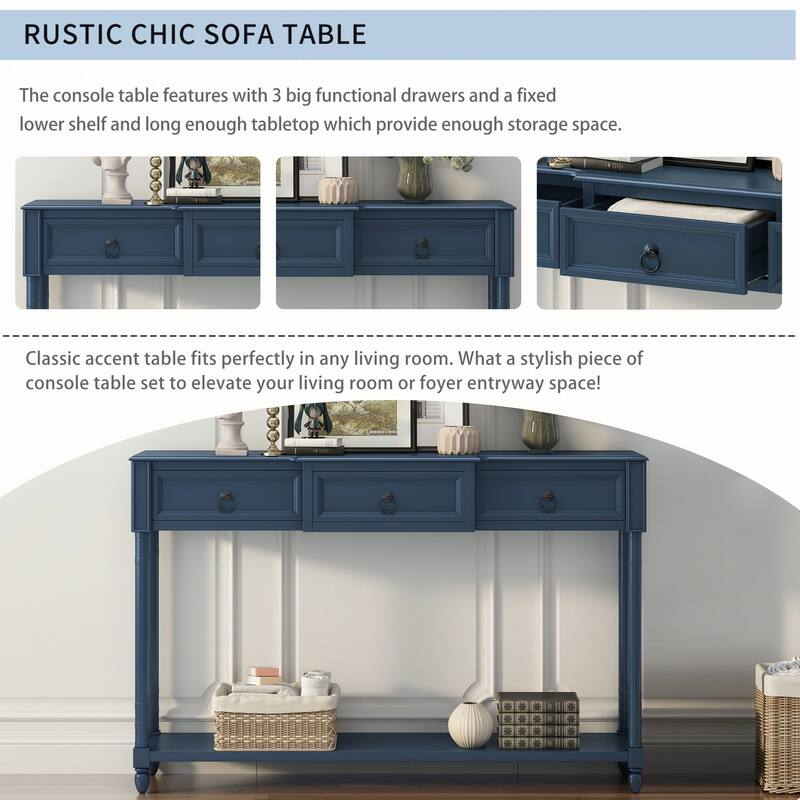 Console Table Sofa Table with Drawers(Antique Navy)