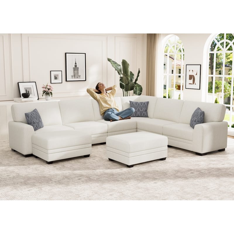 8 Piece Modular Corduroy Sectional With Ottoman