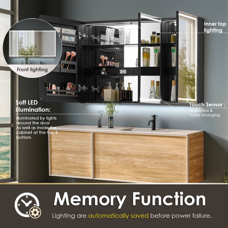 Hesili Rectangular Frameless LED Lighted Bathroom Mirror Medicine Cabinet