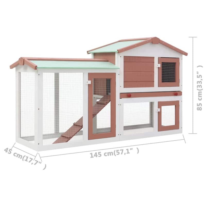 vidaXL Outdoor Large Rabbit Hutch Brown and White 57.1"x17.7"x33.1" Wood - 57.1"x17.7"x33.5"