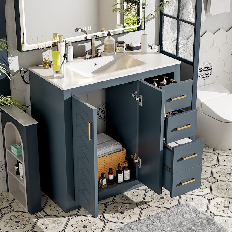 GDFStudio - Rines Modern Freestanding Bathroom Vanity with 3 Drawers & Soft Closing Doors - 36"W