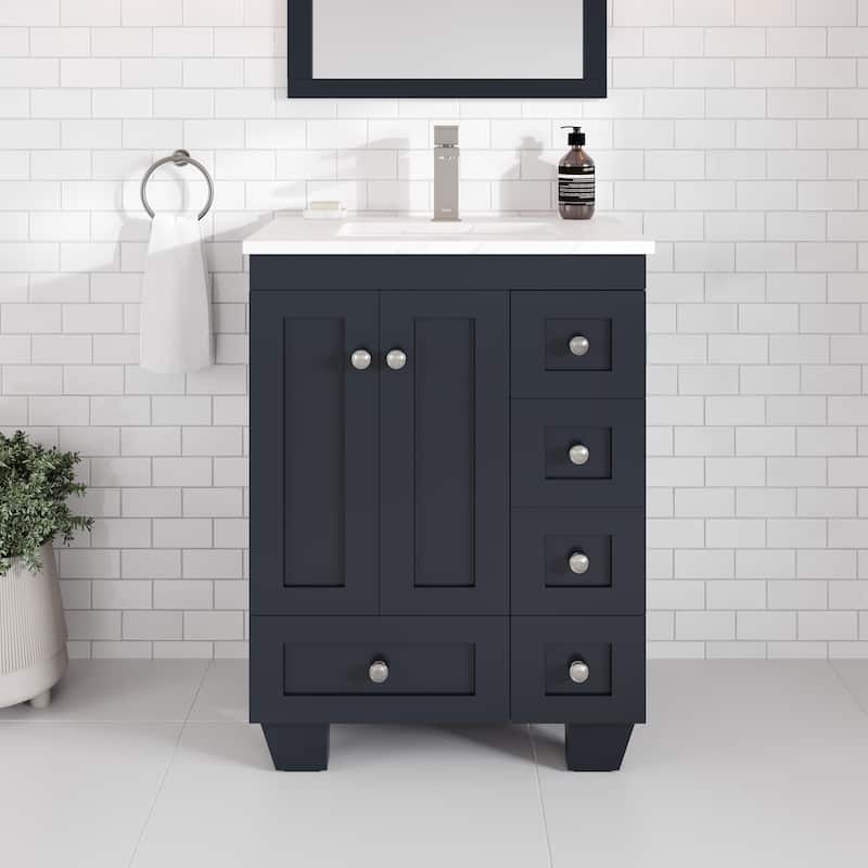 Eviva Acclaim 24"W Bath Vanity with Carrara Quartz Top & Undermount Sink - Dark Grey
