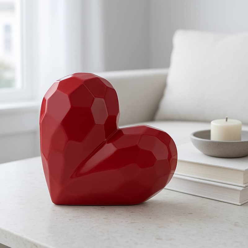 Modern Geometric Heart Sculpture - Ceramic Decorative Object