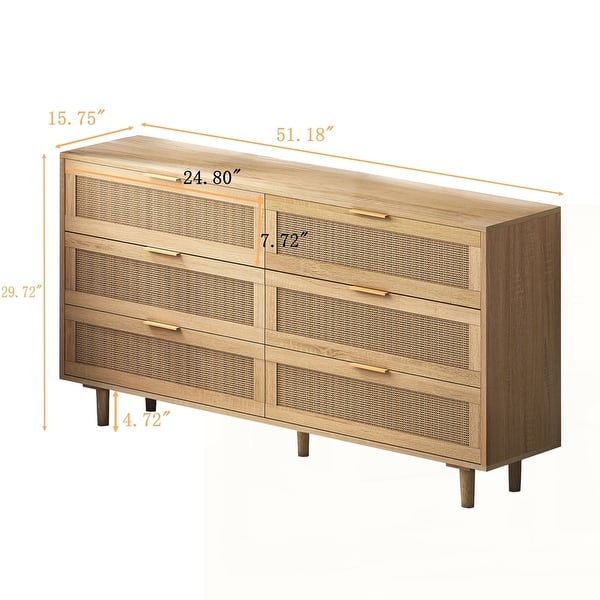 dimension image slide 2 of 8, 6-Drawers Rattan Storage Cabinet