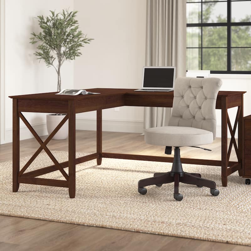 Key West 60W L Shaped Desk for Home Office by Bush Furniture - Bing Cherry