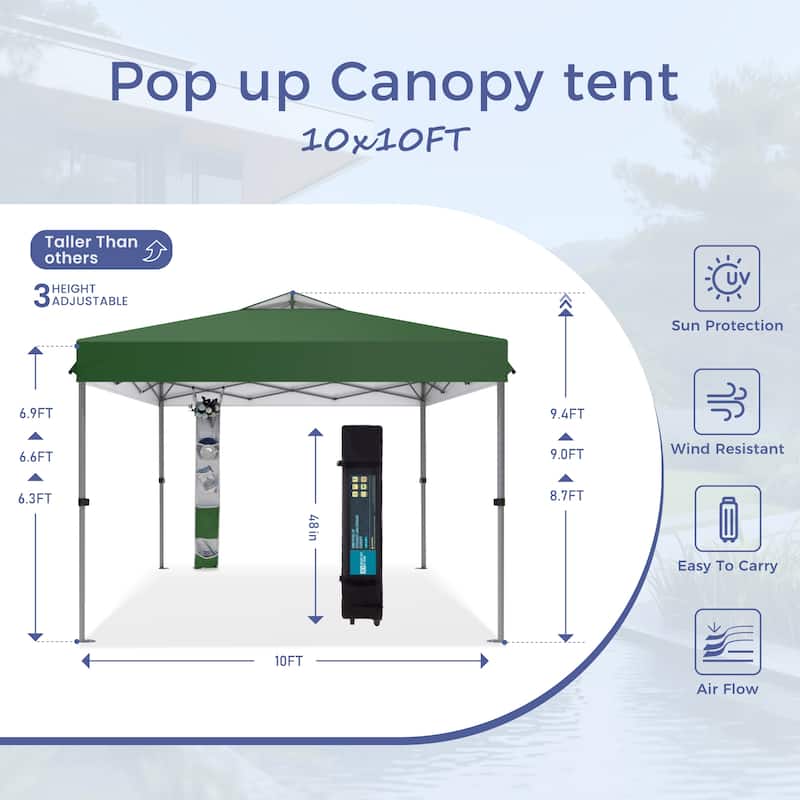 10' x 10' Pop Up Outdoor Canopy Tent Commercial Instant Reinforce Canopies with Wheel Carry Bag & Storage Pocket