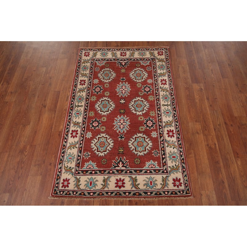 Kazak Accent Rug Handmade Traditional Orange Wool Carpet - 2'8" x 4'1"
