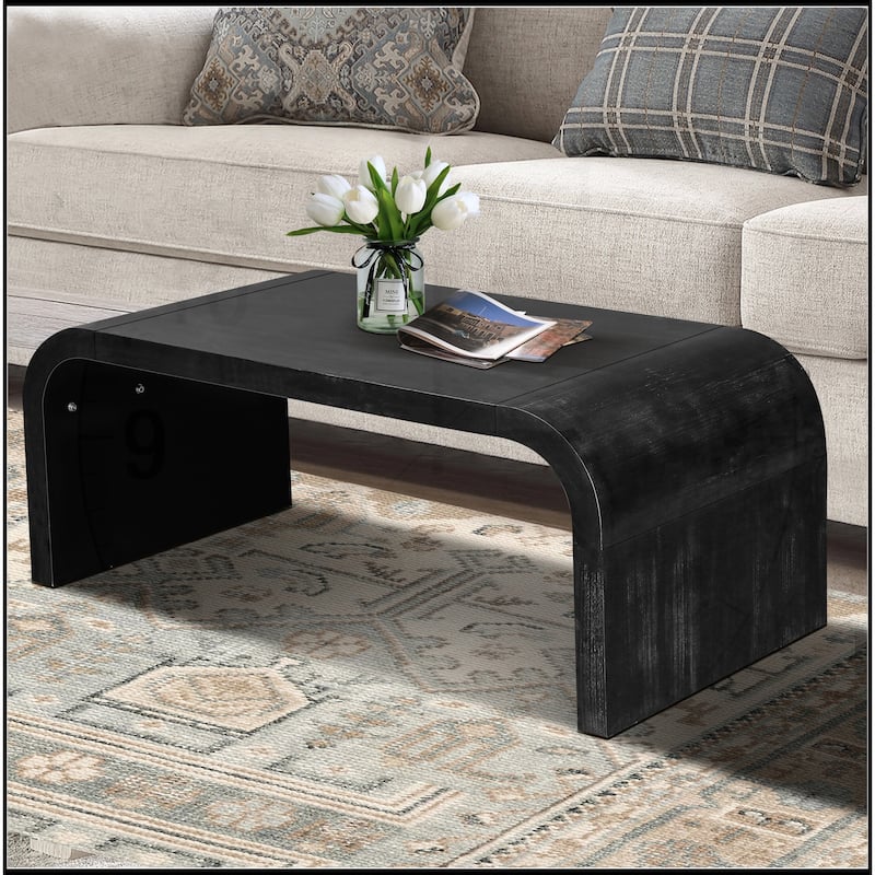 Farmhouse Vintage Crafts Coffee Table,Curved Art Deco Design - Antique Black