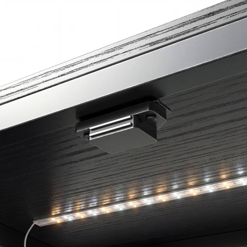 63" Industrial Glass Display Cabinet with LED Lights, 4-Door Metal & Wood Curio Sideboard for Living Room