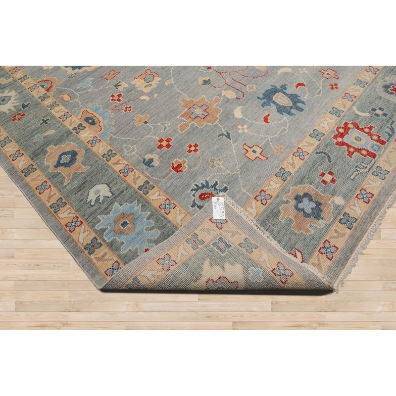 Hand Knotted Oushak Slate All-Over Wool Arts & Crafts Oriental Rug - 9' 1'' x 11'