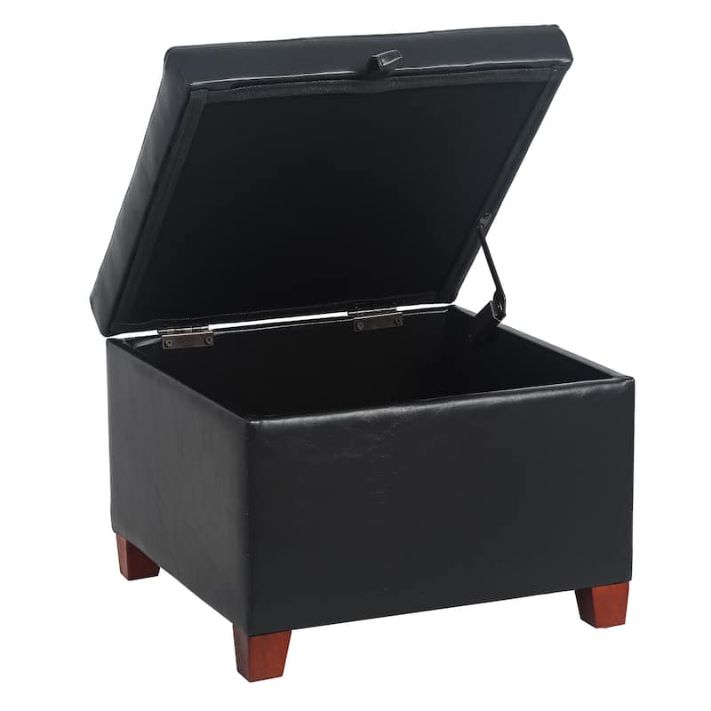 Adeco Faux Leather Tufted Flip Top Storage Ottoman