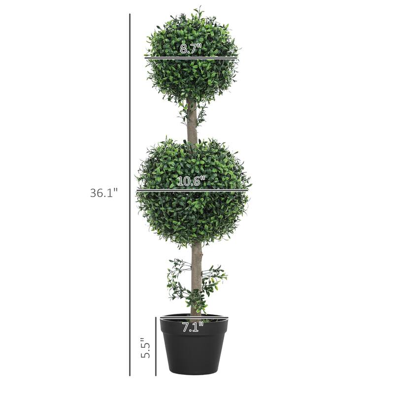 Artificial Boxwood Topiary Ball Trees Green PE Cement Pots for Indoor and Outdoor Decoration - 36"