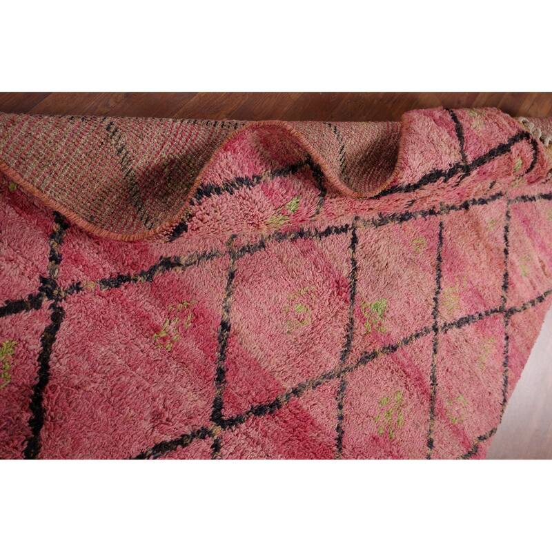Pink Trellis Plush Moroccan Area Rug Handmade Wool Carpet - 5'3" x 8'10"