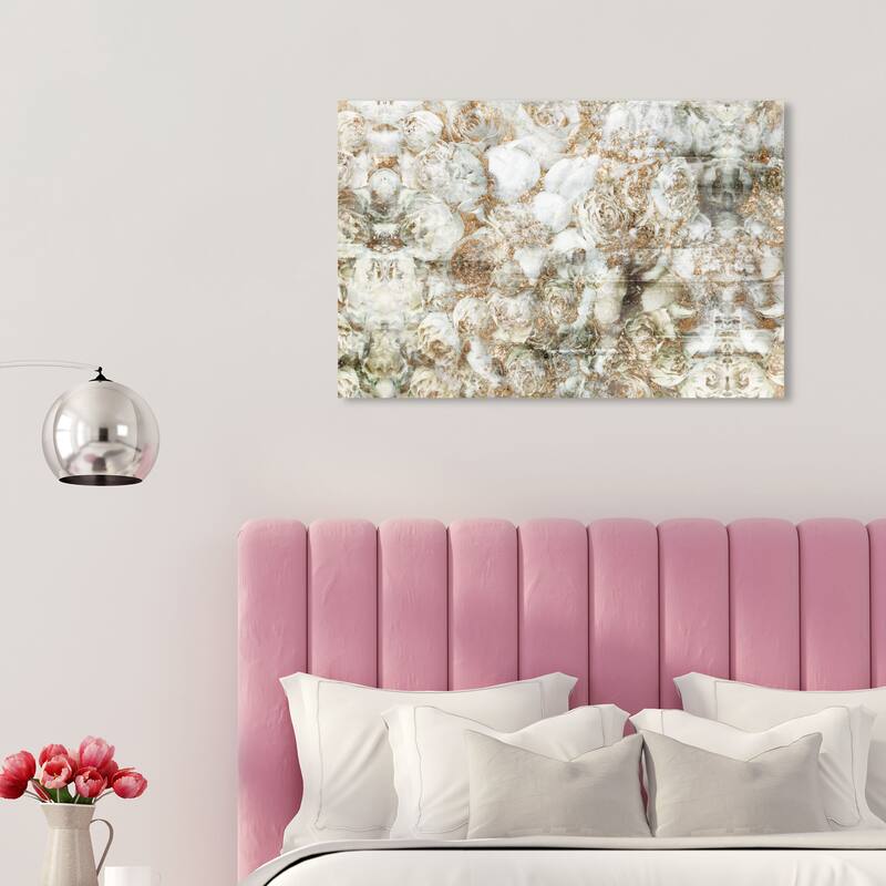 Wynwood Studio Canvas Floral and Botanical Golden White Roses Gold and Metallic Gold Traditional Wall Art Canvas Print - 20 x 30