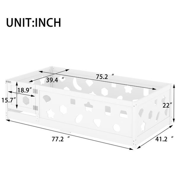 dimension image slide 1 of 2, Solid Wood Floor Bed Frame with Heightened Safety Guardrails and Door