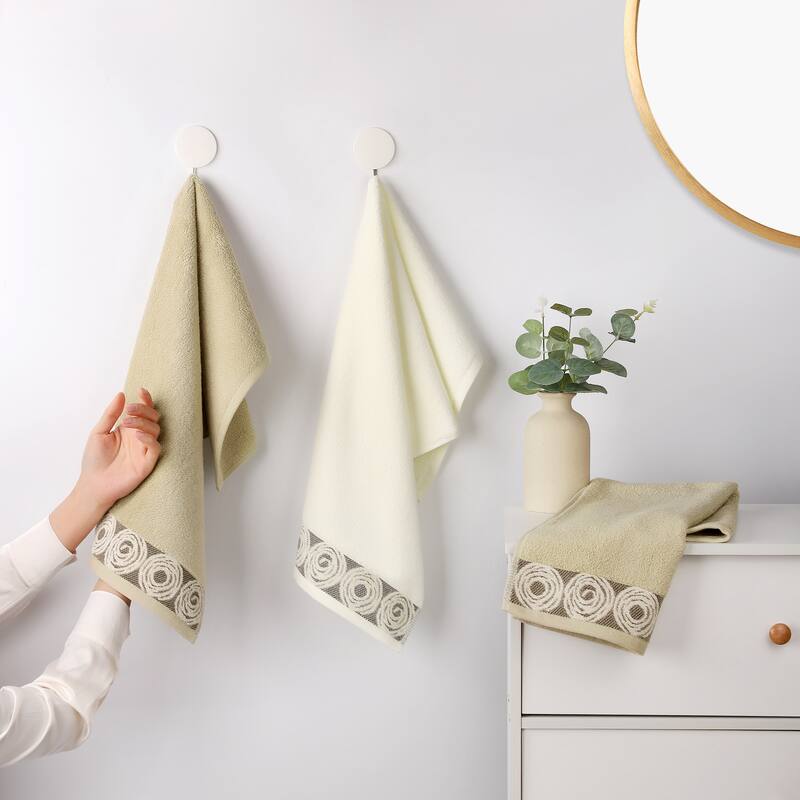 Striped Hand Towels, Cotton Soft Absorbent Bathroom Towel Multipurpose Use for Hand Drying and Face Washing - Brown - 4 Pack