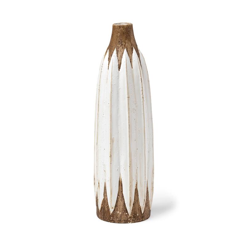 Sisko I Short Rustic Brown White Ceramic Vase - 5.7L x 5.7W x 18.1H - White