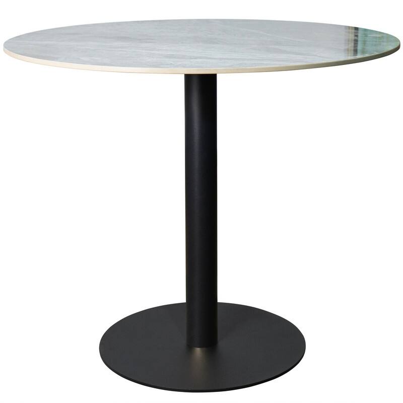 Vail Round Dining Table 27 in. Sintered Stone Tabletop in Black Stainless Steel Round Pedestal Base for Kitchen and Dining Room