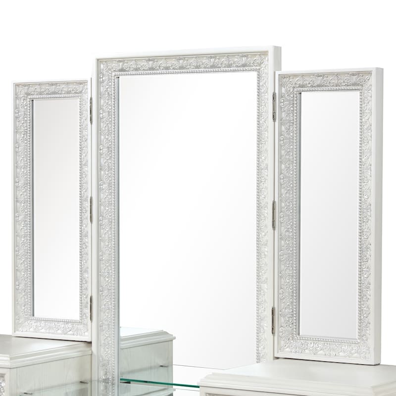 Furniture of America Fornan Traditional Creamy White Solid Wood 6-Drawer Vanity Set with LED Light and Power Outlet