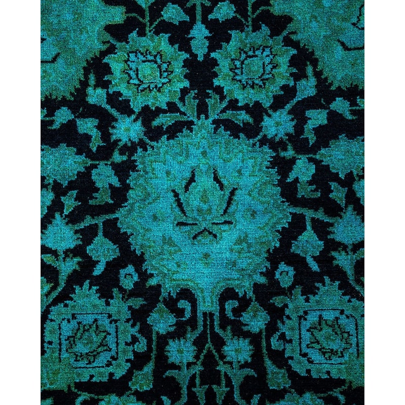 Overton Hand Knotted Wool Vintage Inspired Modern Contemporary Overdyed Blue Area Rug - 8' 3" x 10' 5"