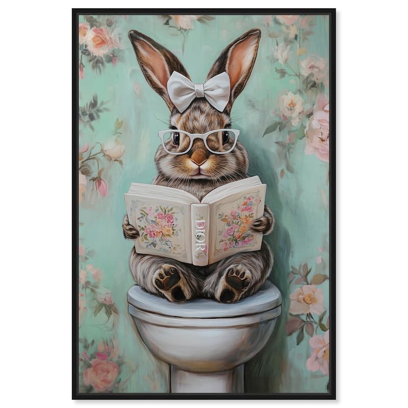Petite Floral Toilet Bunny Canvas by Art Remedy - Black - 20" x 30"