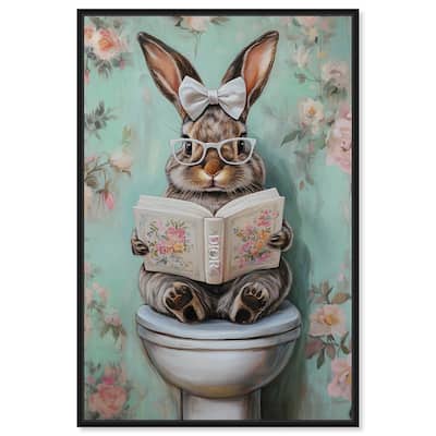 Petite Floral Toilet Bunny Canvas by Art Remedy