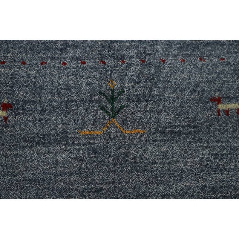 Blue Gabbeh Oriental Area Rug Hand-Knotted Wool Carpet - 6'9"x 9'10"