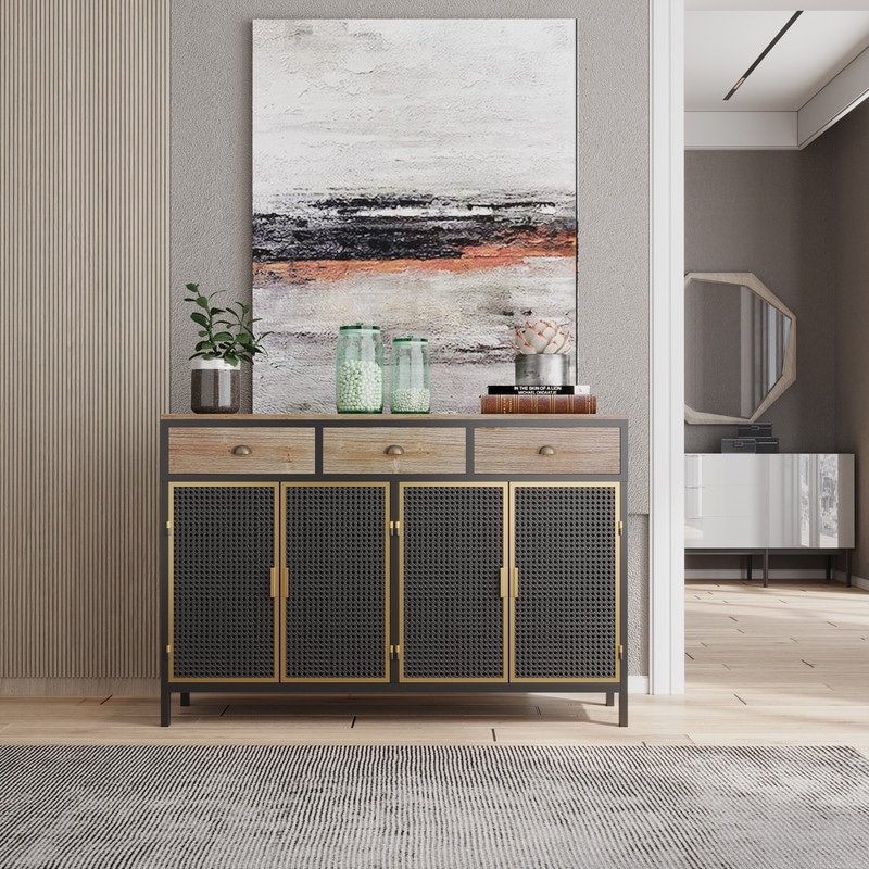 Modern 2 Doors Sideboard Storage Cabinet with 3 Drawers