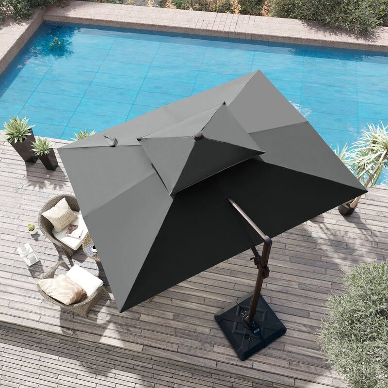 11 x 9 ft Outdoor Rectangular Patio Offset Cantilever Umbrella with 360-degree Rotation and 6 Shade Angles
