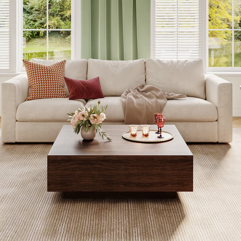 Mid Century Modern Coffee Table，Minimalist Wood Veneer Coffee Table with Storage for Living Room, Fully-assembled