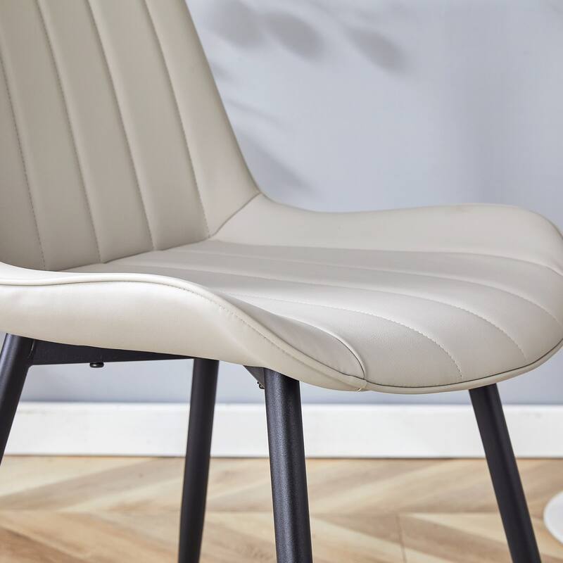 Dining Chair Set of 4 PU Extended Seating with Black Metal Legs