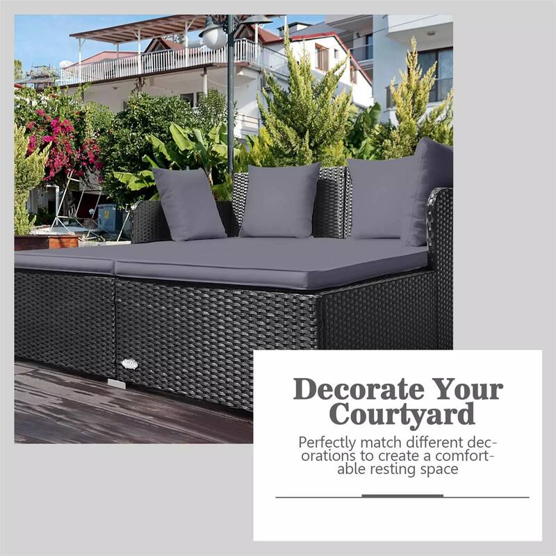 Outdoor Rattan Daybed with Cushions for Patio or Backyard - 61" x 52" x 27.5"